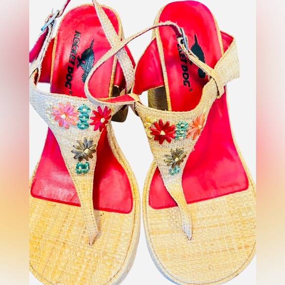 Shoes - Rocket Dog brand wedges sandals with raffia uppers and floral embellishments.